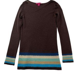 Saks Wild About Cashmere 100% Cashmere Tunic Sweater Size XS Brown Crochet Y2K